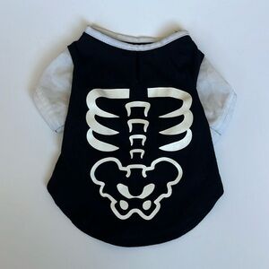 Dog Halloween Skeleton T-Shirt- XS Black and White